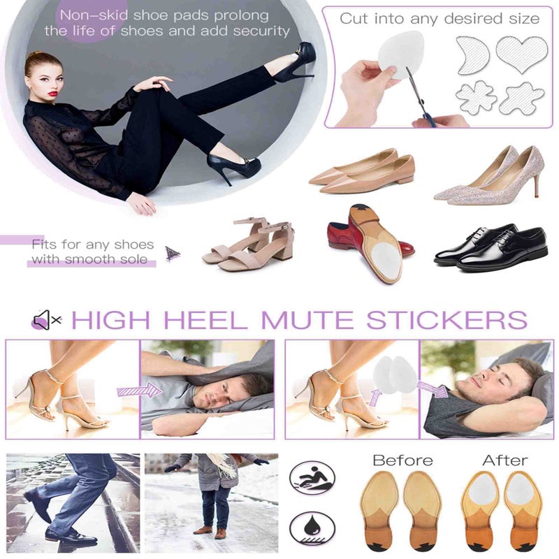 Feeke Non Slip Shoes Pads Self-Adhesive Shoe Grips Rubber Anti-Slip Shoe Grips Sole Stick Protector (Clear-5Pairs) - Image 4